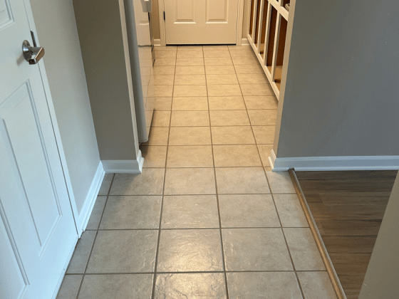 Ceramic tile floor after professional deep cleaning and ColorSealing