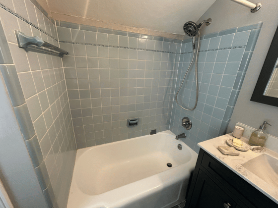 Original mid-century porcelain tile shower